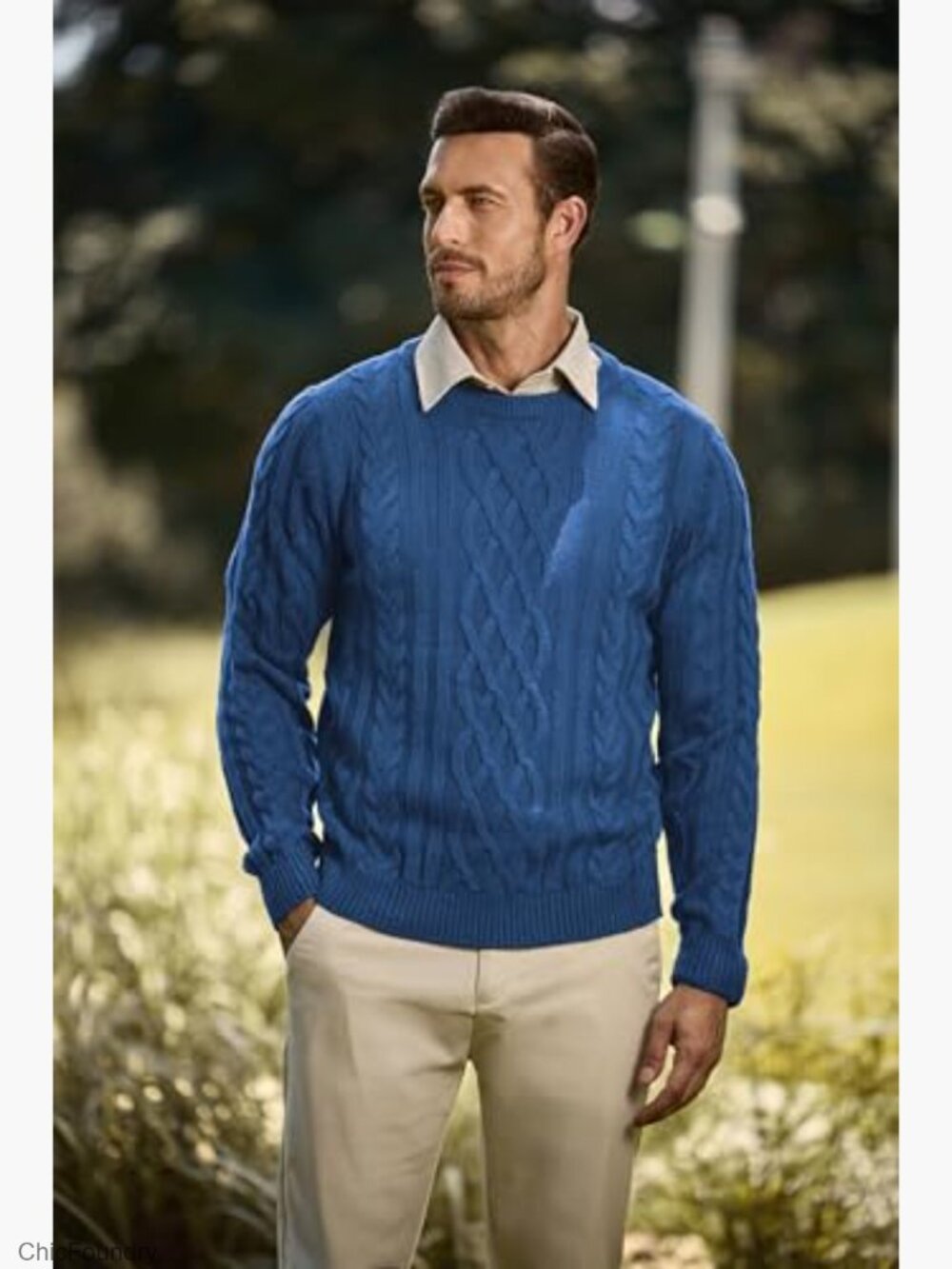 Men's Cable Knit Pullover Fisherman Sweater Chunky Crewneck Long Sleeve - Picture 2 of 7